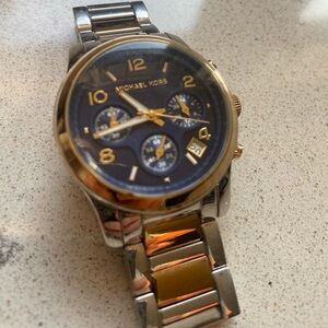 Michael Kors Women’s Silver & Gold Watch With Blue Face